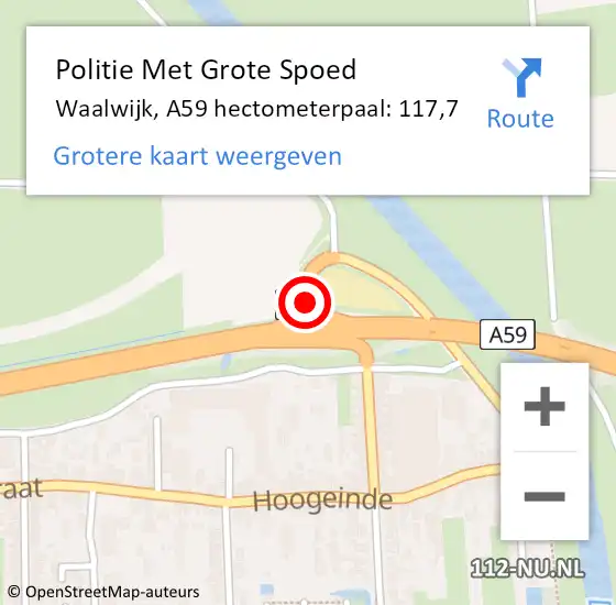 Locatie op kaart van de 112 melding: Politie Met Grote Spoed Naar Waalwijk, A59 hectometerpaal: 117,7 op 23 november 2022 07:45