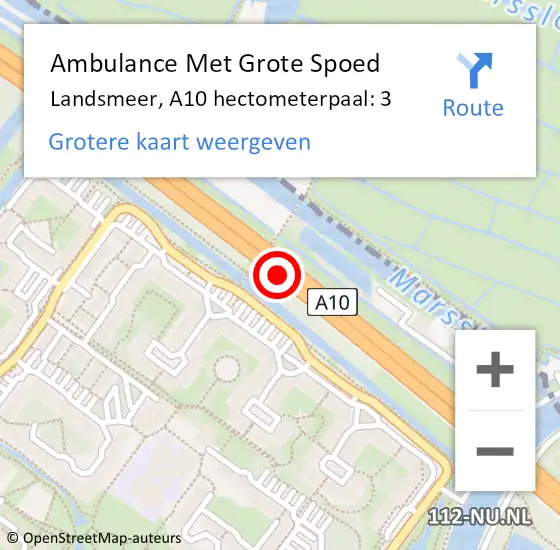 Locatie op kaart van de 112 melding: Ambulance Met Grote Spoed Naar Landsmeer, A10 hectometerpaal: 3 op 23 november 2022 07:55