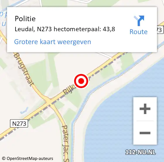 Locatie op kaart van de 112 melding: Politie Leudal, N273 hectometerpaal: 43,8 op 23 november 2022 07:57