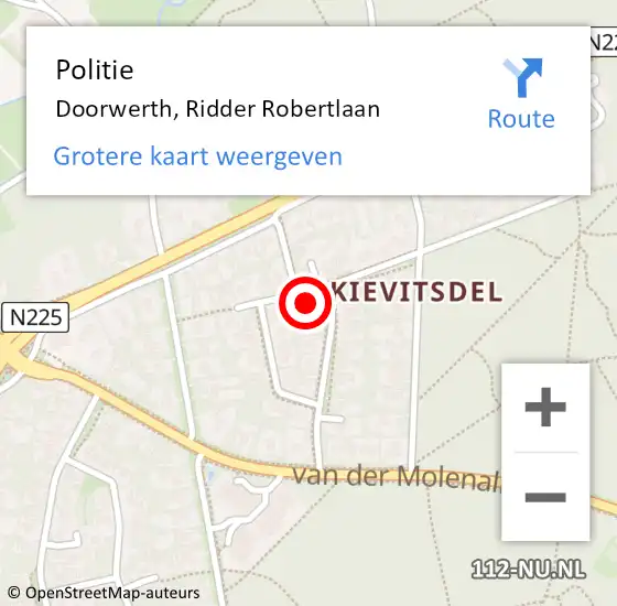 Locatie op kaart van de 112 melding: Politie Doorwerth, Ridder Robertlaan op 23 november 2022 08:18