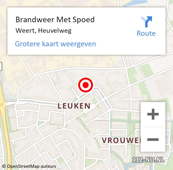 Locatie op kaart van de 112 melding: Brandweer Met Spoed Naar Weert, Heuvelweg op 23 november 2022 08:39