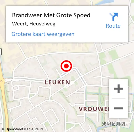 Locatie op kaart van de 112 melding: Brandweer Met Grote Spoed Naar Weert, Heuvelweg op 23 november 2022 08:39