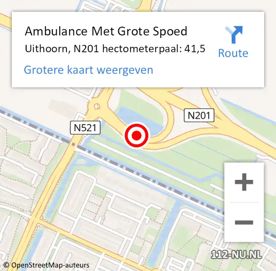Locatie op kaart van de 112 melding: Ambulance Met Grote Spoed Naar Uithoorn, N201 hectometerpaal: 41,5 op 23 november 2022 08:59