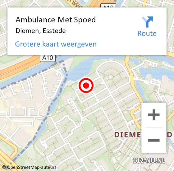 Locatie op kaart van de 112 melding: Ambulance Met Spoed Naar Diemen, Esstede op 23 november 2022 09:20