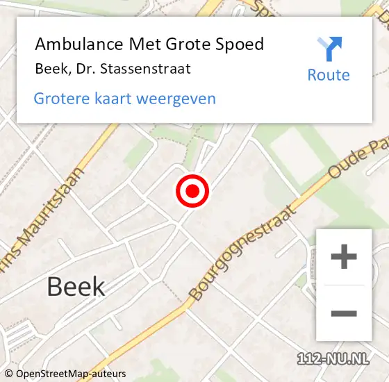 Locatie op kaart van de 112 melding: Ambulance Met Grote Spoed Naar Beek, Dr. Stassenstraat op 5 augustus 2014 21:39