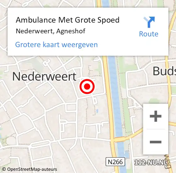 Locatie op kaart van de 112 melding: Ambulance Met Grote Spoed Naar Nederweert, Agneshof op 23 november 2022 10:03