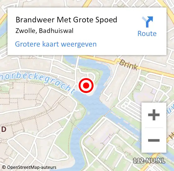 Locatie op kaart van de 112 melding: Brandweer Met Grote Spoed Naar Zwolle, Badhuiswal op 23 november 2022 10:13