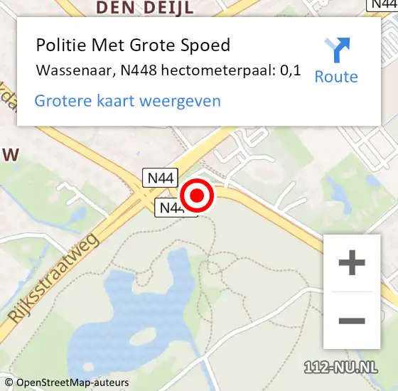 Locatie op kaart van de 112 melding: Politie Met Grote Spoed Naar Wassenaar, N448 hectometerpaal: 0,1 op 23 november 2022 10:13