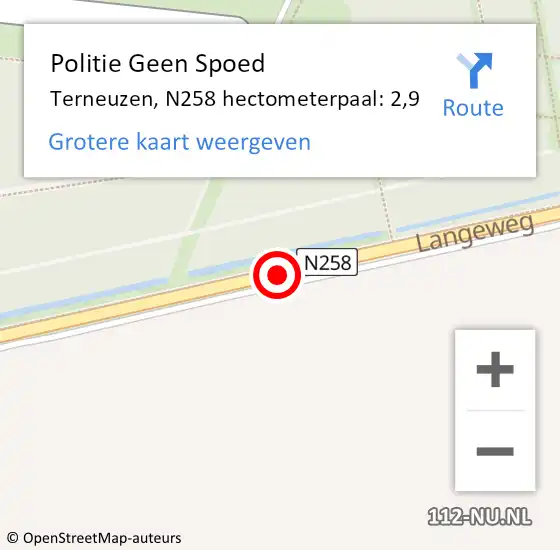 Locatie op kaart van de 112 melding: Politie Geen Spoed Naar Terneuzen, N258 hectometerpaal: 2,9 op 23 november 2022 10:14