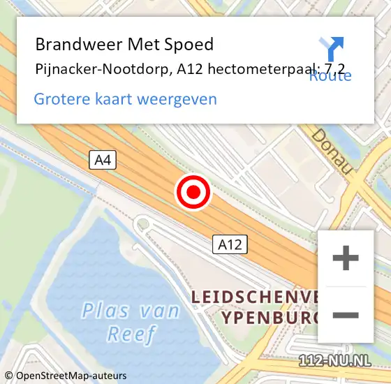 Locatie op kaart van de 112 melding: Brandweer Met Spoed Naar Pijnacker-Nootdorp, A12 hectometerpaal: 7,2 op 23 november 2022 10:33