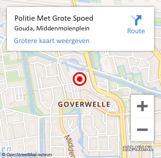 Locatie op kaart van de 112 melding: Politie Met Grote Spoed Naar Gouda, Middenmolenplein op 23 november 2022 11:03