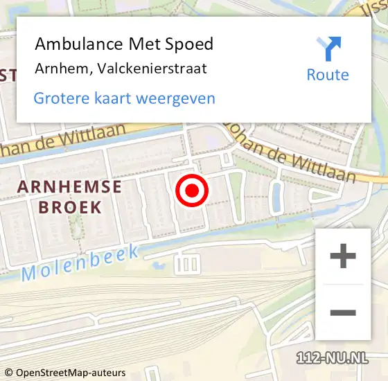 Locatie op kaart van de 112 melding: Ambulance Met Spoed Naar Arnhem, Valckenierstraat op 23 november 2022 11:16