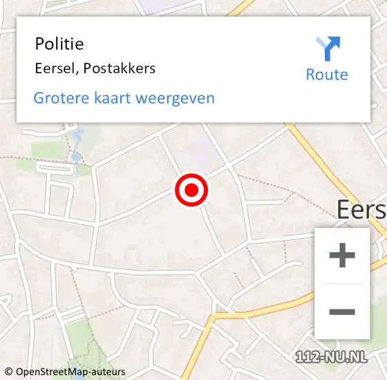 Locatie op kaart van de 112 melding: Politie Eersel, Postakkers op 23 november 2022 11:32