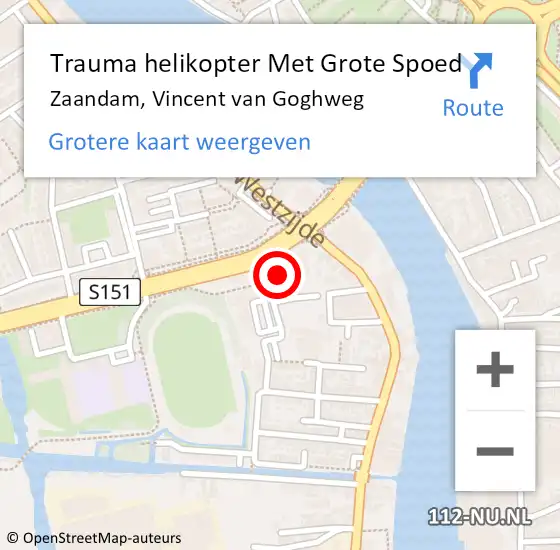 Locatie op kaart van de 112 melding: Trauma helikopter Met Grote Spoed Naar Zaandam, Vincent van Goghweg op 23 november 2022 11:34