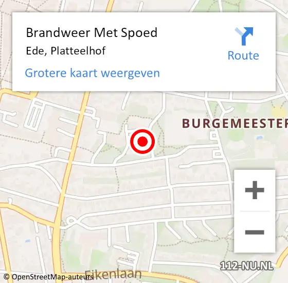 Locatie op kaart van de 112 melding: Brandweer Met Spoed Naar Ede, Platteelhof op 23 november 2022 12:51