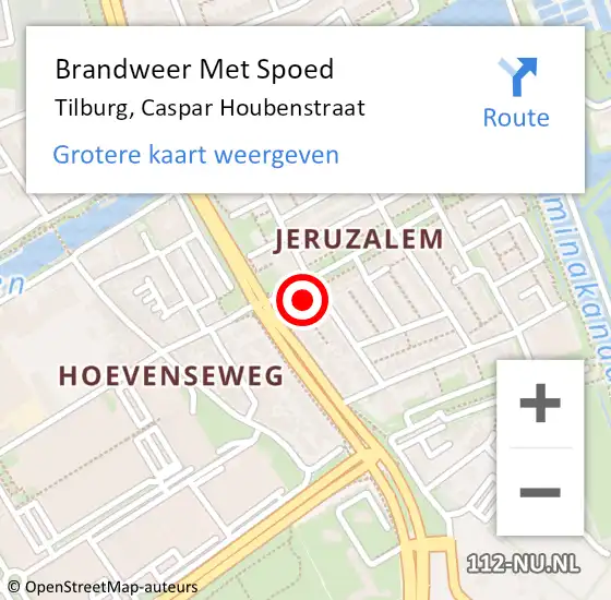 Locatie op kaart van de 112 melding: Brandweer Met Spoed Naar Tilburg, Caspar Houbenstraat op 23 november 2022 13:06