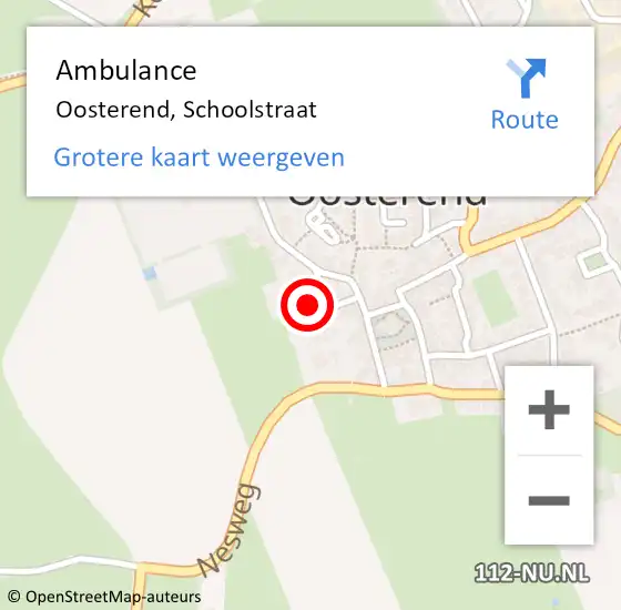 Locatie op kaart van de 112 melding: Ambulance Oosterend, Schoolstraat op 5 augustus 2014 22:32