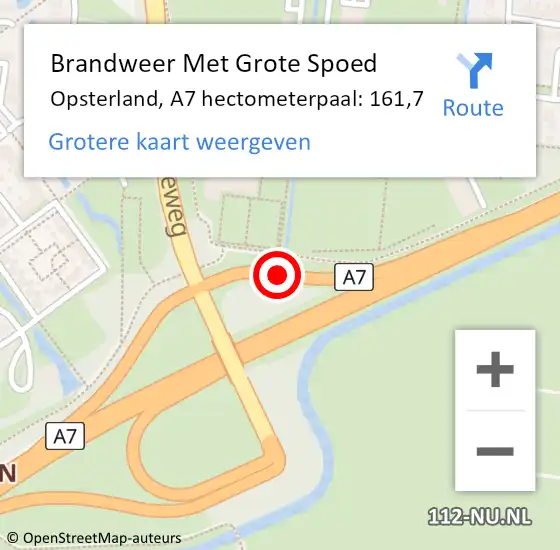 Locatie op kaart van de 112 melding: Brandweer Met Grote Spoed Naar Opsterland, A7 hectometerpaal: 161,7 op 23 november 2022 13:59