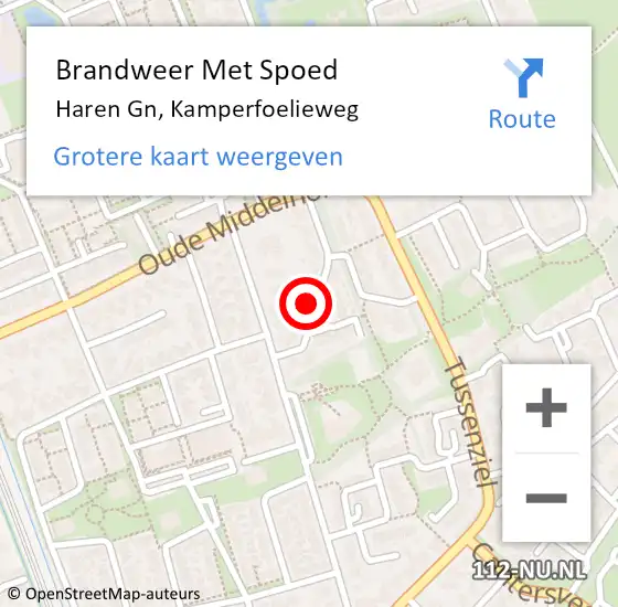 Locatie op kaart van de 112 melding: Brandweer Met Spoed Naar Haren Gn, Kamperfoelieweg op 23 november 2022 14:01