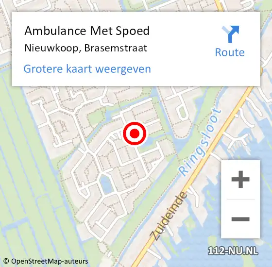 Locatie op kaart van de 112 melding: Ambulance Met Spoed Naar Nieuwkoop, Brasemstraat op 23 november 2022 14:04