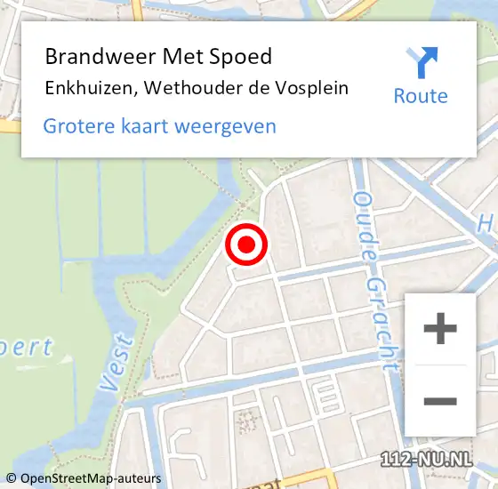 Locatie op kaart van de 112 melding: Brandweer Met Spoed Naar Enkhuizen, Wethouder de Vosplein op 23 november 2022 14:35