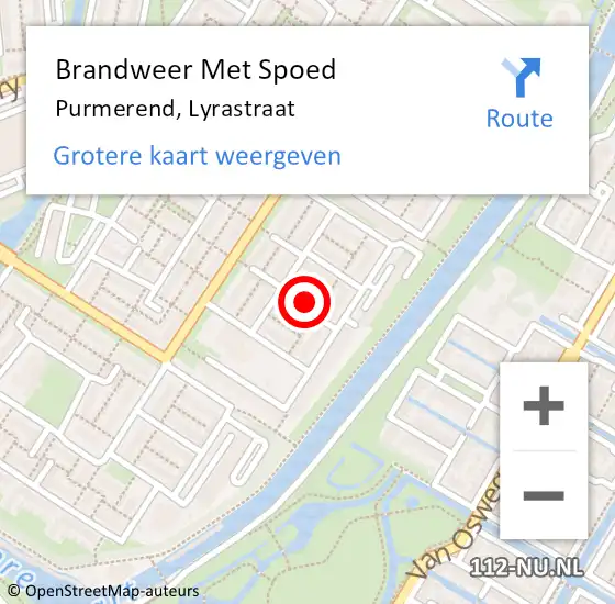 Locatie op kaart van de 112 melding: Brandweer Met Spoed Naar Purmerend, Lyrastraat op 23 november 2022 14:45