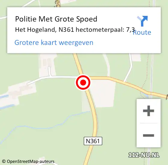 Locatie op kaart van de 112 melding: Politie Met Grote Spoed Naar Het Hogeland, N361 hectometerpaal: 7,3 op 23 november 2022 14:55