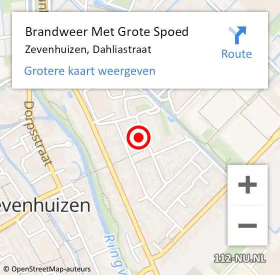 Locatie op kaart van de 112 melding: Brandweer Met Grote Spoed Naar Zevenhuizen, Dahliastraat op 23 november 2022 15:17