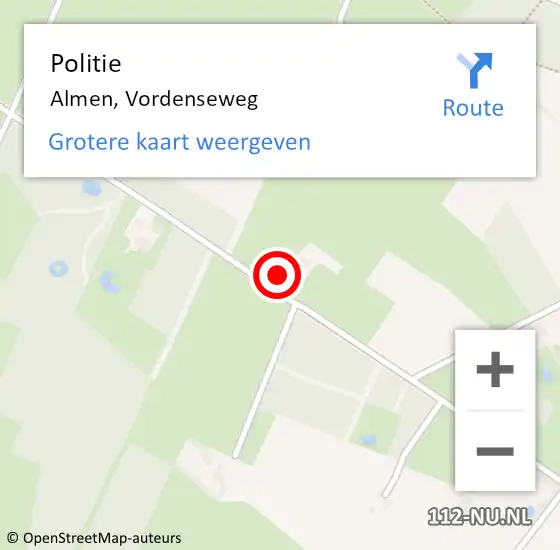 Locatie op kaart van de 112 melding: Politie Almen, Vordenseweg op 23 november 2022 16:08