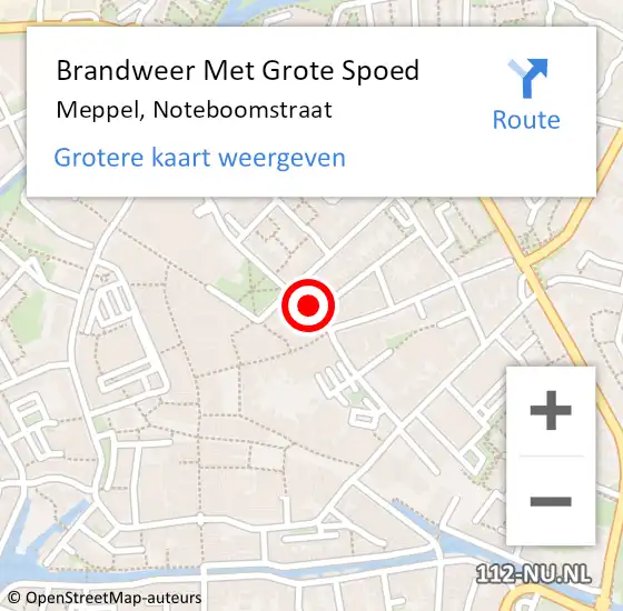 Locatie op kaart van de 112 melding: Brandweer Met Grote Spoed Naar Meppel, Noteboomstraat op 23 november 2022 16:10