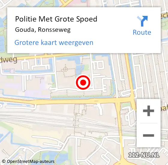 Locatie op kaart van de 112 melding: Politie Met Grote Spoed Naar Gouda, Ronsseweg op 23 november 2022 16:16