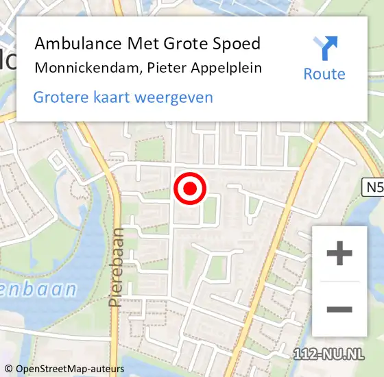 Locatie op kaart van de 112 melding: Ambulance Met Grote Spoed Naar Monnickendam, Pieter Appelplein op 23 november 2022 16:50