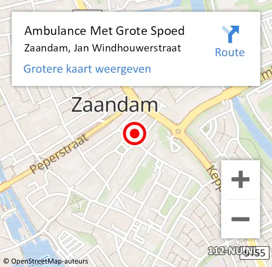 Locatie op kaart van de 112 melding: Ambulance Met Grote Spoed Naar Zaandam, Jan Windhouwerstraat op 23 november 2022 16:53