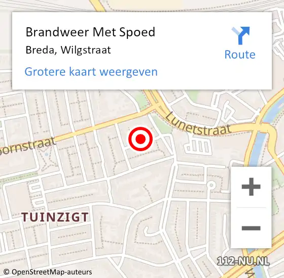 Locatie op kaart van de 112 melding: Brandweer Met Spoed Naar Breda, Wilgstraat op 23 november 2022 17:09