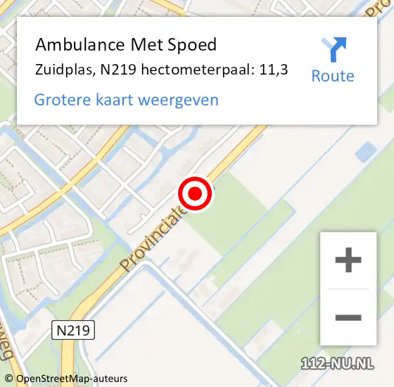 Locatie op kaart van de 112 melding: Ambulance Met Spoed Naar Zuidplas, N219 hectometerpaal: 11,3 op 23 november 2022 17:14