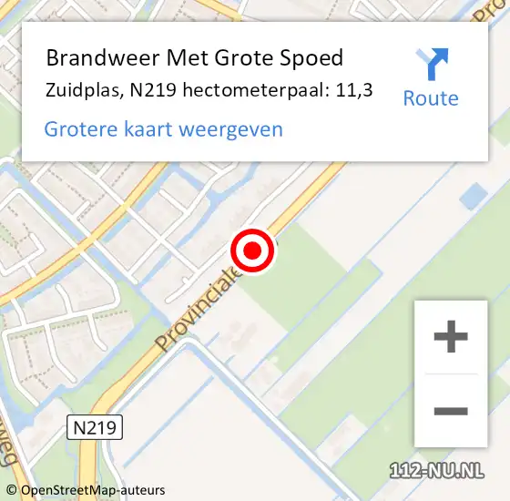 Locatie op kaart van de 112 melding: Brandweer Met Grote Spoed Naar Zuidplas, N219 hectometerpaal: 11,3 op 23 november 2022 17:16