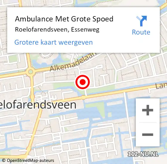 Locatie op kaart van de 112 melding: Ambulance Met Grote Spoed Naar Roelofarendsveen, Essenweg op 23 november 2022 17:17