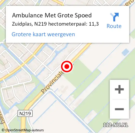 Locatie op kaart van de 112 melding: Ambulance Met Grote Spoed Naar Zuidplas, N219 hectometerpaal: 11,3 op 23 november 2022 17:17