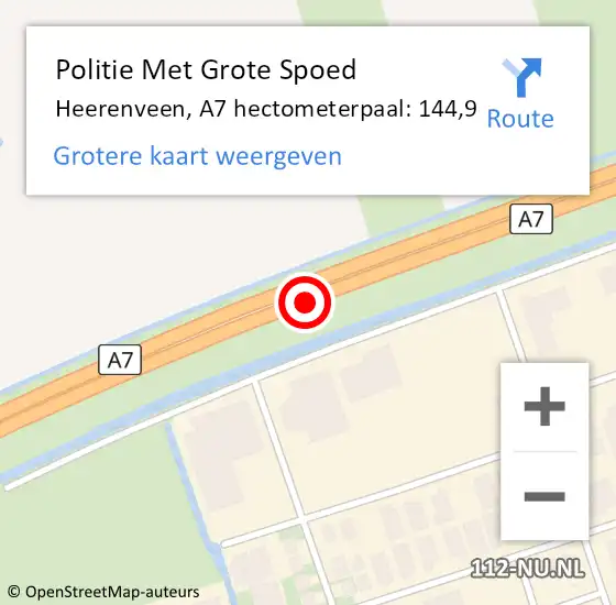 Locatie op kaart van de 112 melding: Politie Met Grote Spoed Naar Heerenveen, A7 hectometerpaal: 144,9 op 23 november 2022 17:38