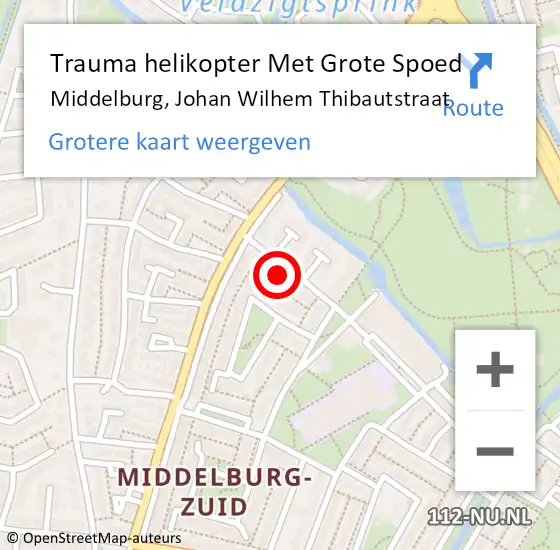 Locatie op kaart van de 112 melding: Trauma helikopter Met Grote Spoed Naar Middelburg, Johan Wilhem Thibautstraat op 23 november 2022 17:44