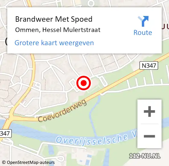 Locatie op kaart van de 112 melding: Brandweer Met Spoed Naar Ommen, Hessel Mulertstraat op 23 november 2022 17:51