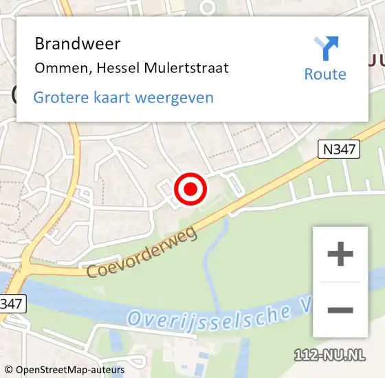 Locatie op kaart van de 112 melding: Brandweer Ommen, Hessel Mulertstraat op 23 november 2022 17:55