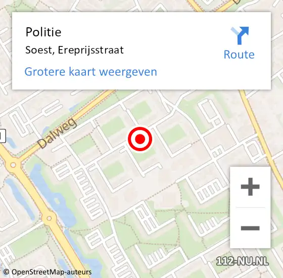 Locatie op kaart van de 112 melding: Politie Soest, Ereprijsstraat op 23 november 2022 18:56