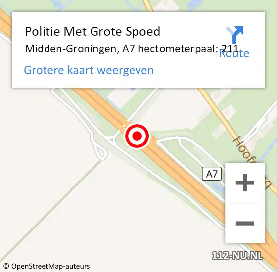 Locatie op kaart van de 112 melding: Politie Met Grote Spoed Naar Midden-Groningen, A7 hectometerpaal: 211 op 23 november 2022 19:14