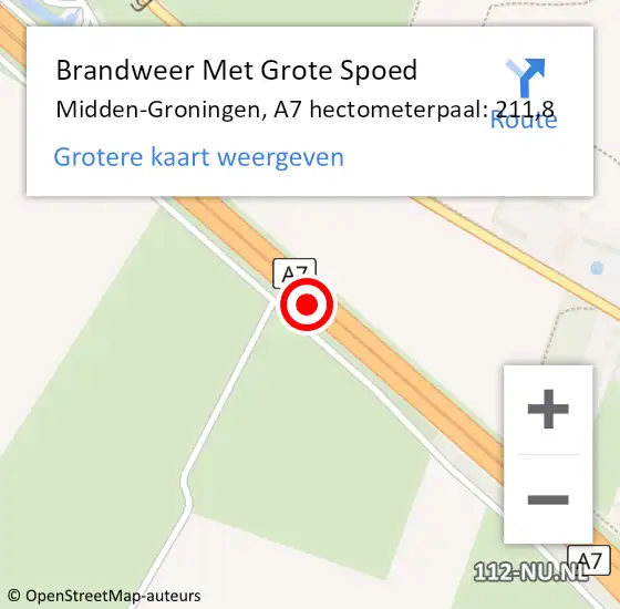 Locatie op kaart van de 112 melding: Brandweer Met Grote Spoed Naar Midden-Groningen, A7 hectometerpaal: 211,8 op 23 november 2022 19:17