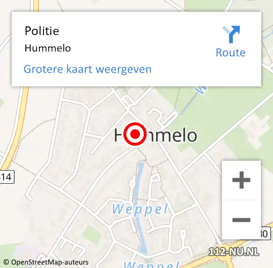 Locatie op kaart van de 112 melding: Politie Hummelo op 23 november 2022 19:47