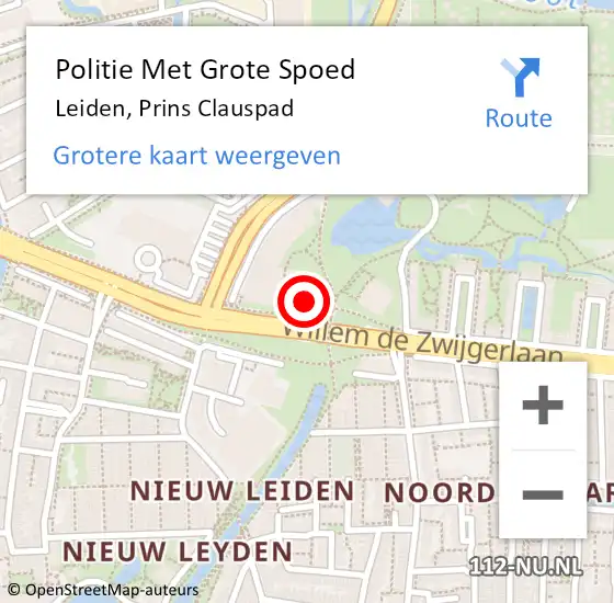 Locatie op kaart van de 112 melding: Politie Met Grote Spoed Naar Leiden, Prins Clauspad op 23 november 2022 19:48