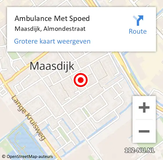 Locatie op kaart van de 112 melding: Ambulance Met Spoed Naar Maasdijk, Almondestraat op 23 november 2022 21:09