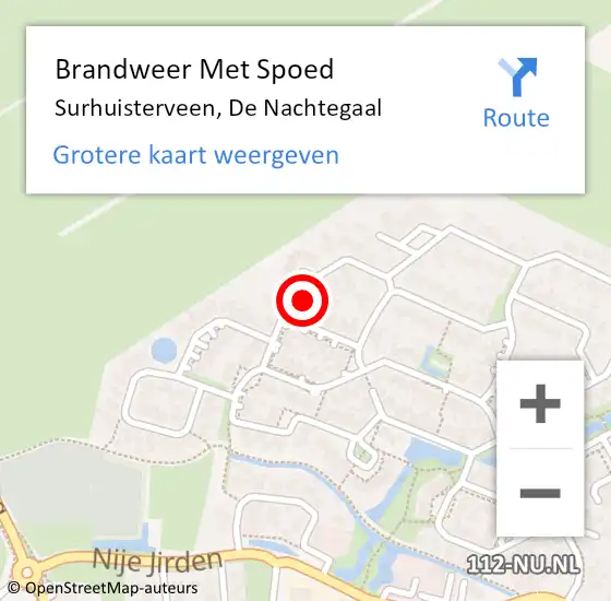 Locatie op kaart van de 112 melding: Brandweer Met Spoed Naar Surhuisterveen, De Nachtegaal op 23 november 2022 21:10