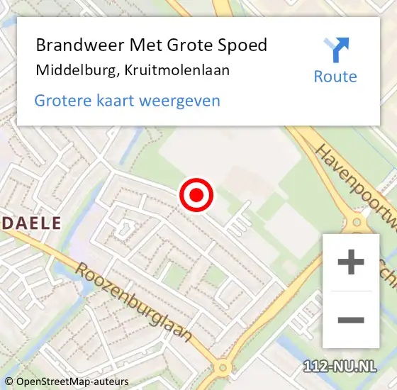 Locatie op kaart van de 112 melding: Brandweer Met Grote Spoed Naar Middelburg, Kruitmolenlaan op 23 november 2022 21:14